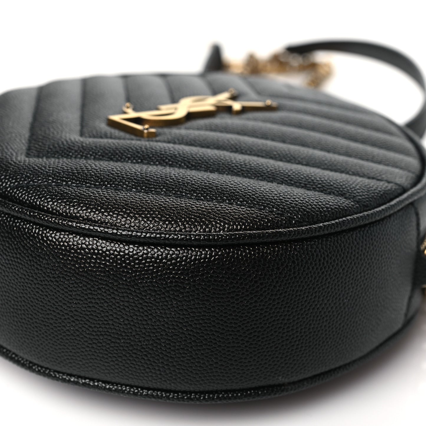 Grain De Poudre Matelasse Chevron Quilted Round Vinyle Camera Bag Black