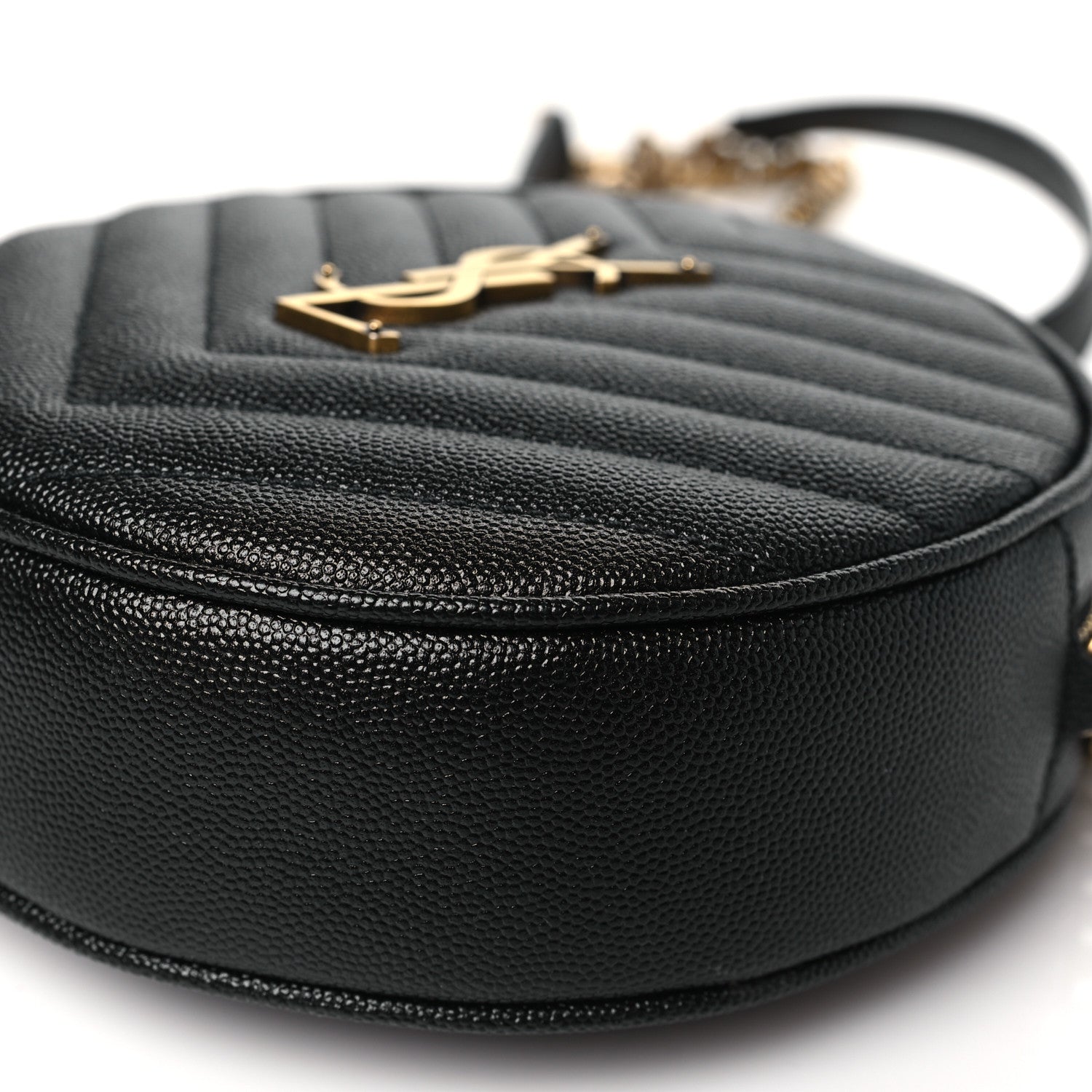 Saint Laurent Grain De Poudre Matelasse Chevron Quilted Round Vinyle Camera Bag Black 9 of 9