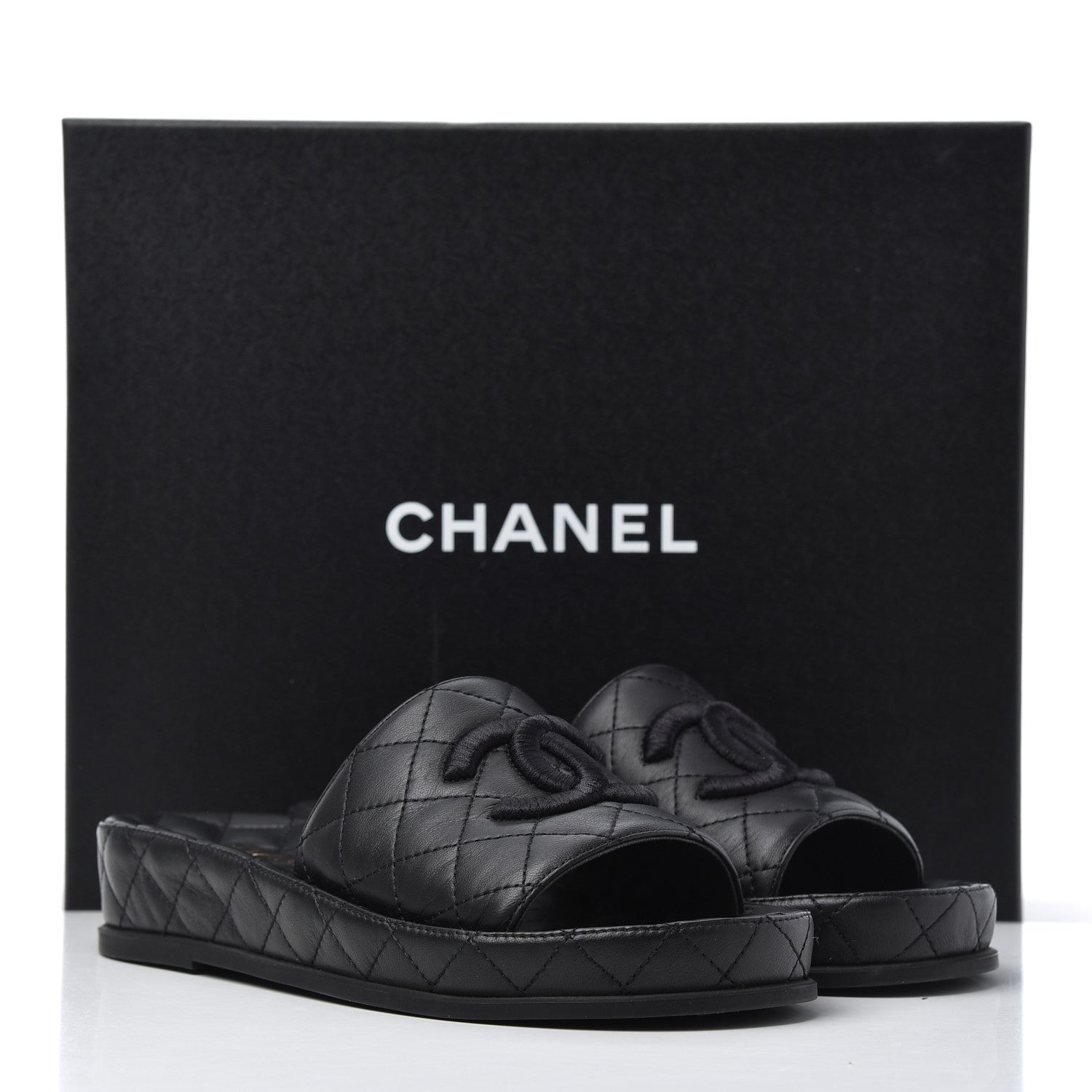 Chanel Lambskin Quilted CC Mules Sandals 37 Black 11 of 11
