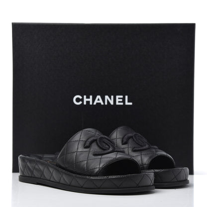 Chanel Lambskin Quilted CC Mules Sandals 37 Black 11 of 11