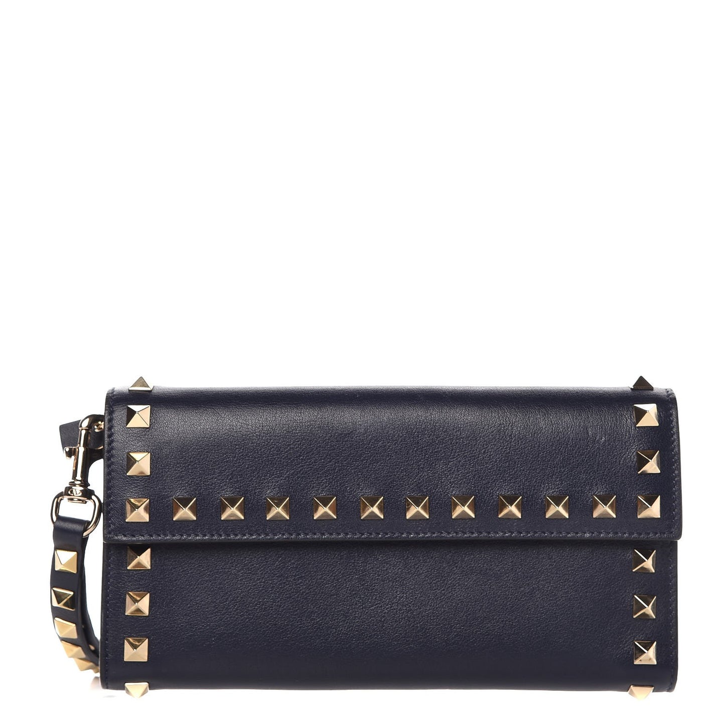 Calfskin Rockstud Wristlet Travel Wallet Marine