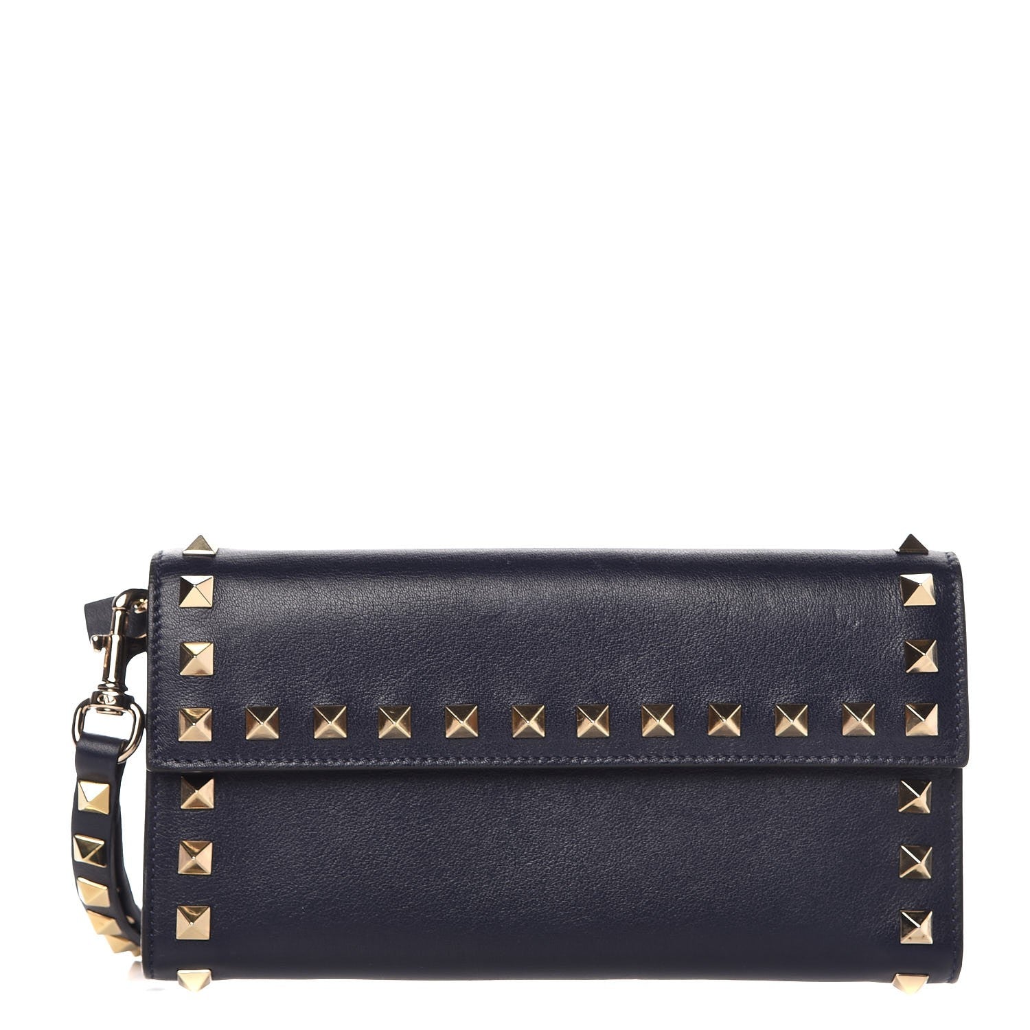 Valentino Garavani Calfskin Rockstud Wristlet Travel Wallet Marine 1 of 9
