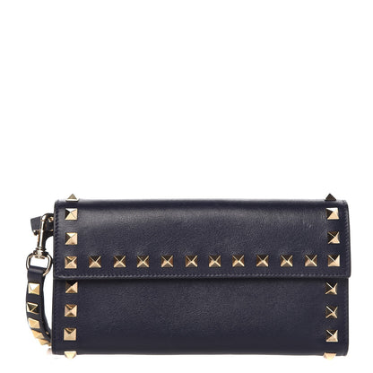 Valentino Garavani Calfskin Rockstud Wristlet Travel Wallet Marine 1 of 9