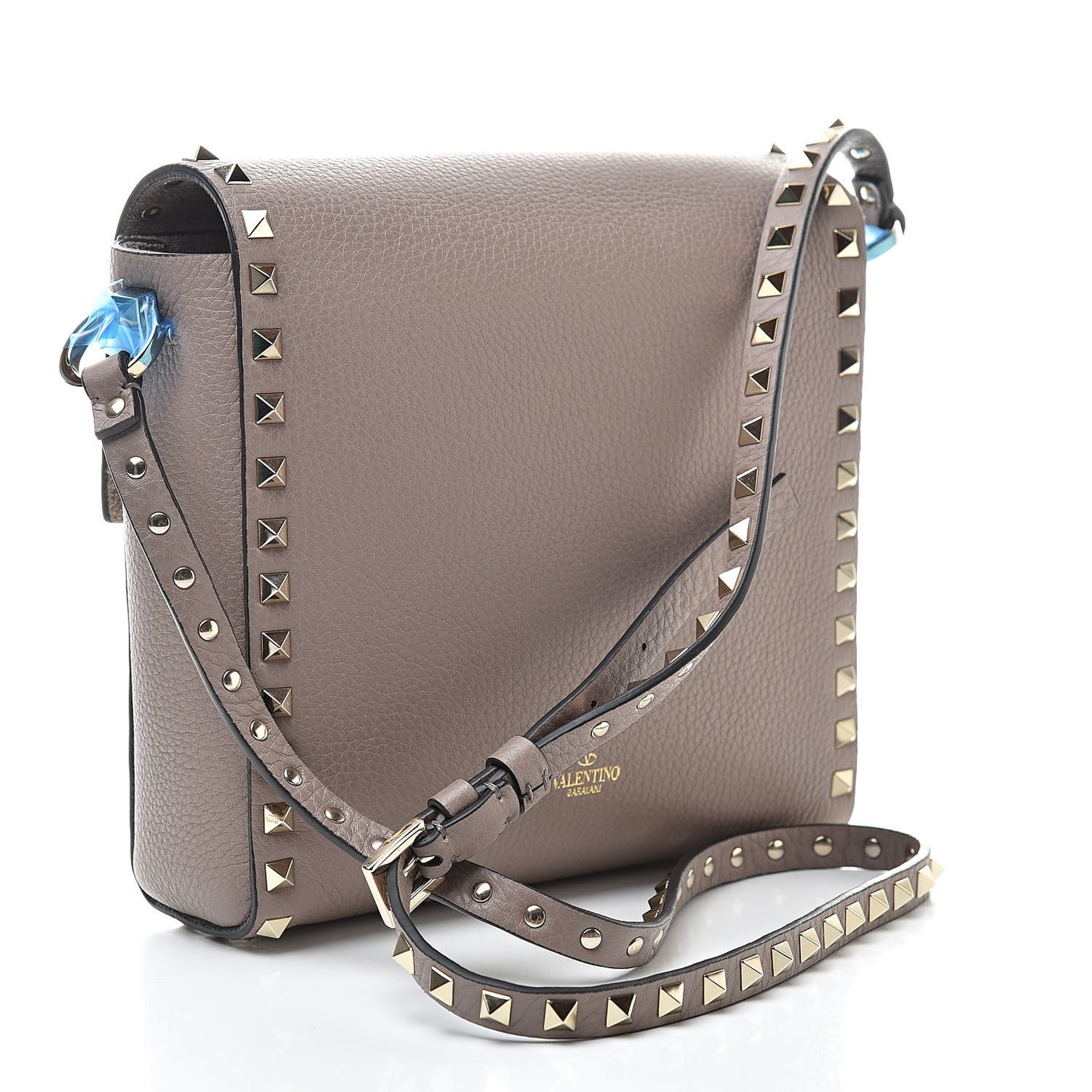 Pebbled Calfskin Rockstud Flip Lock Flap Messenger Poudre