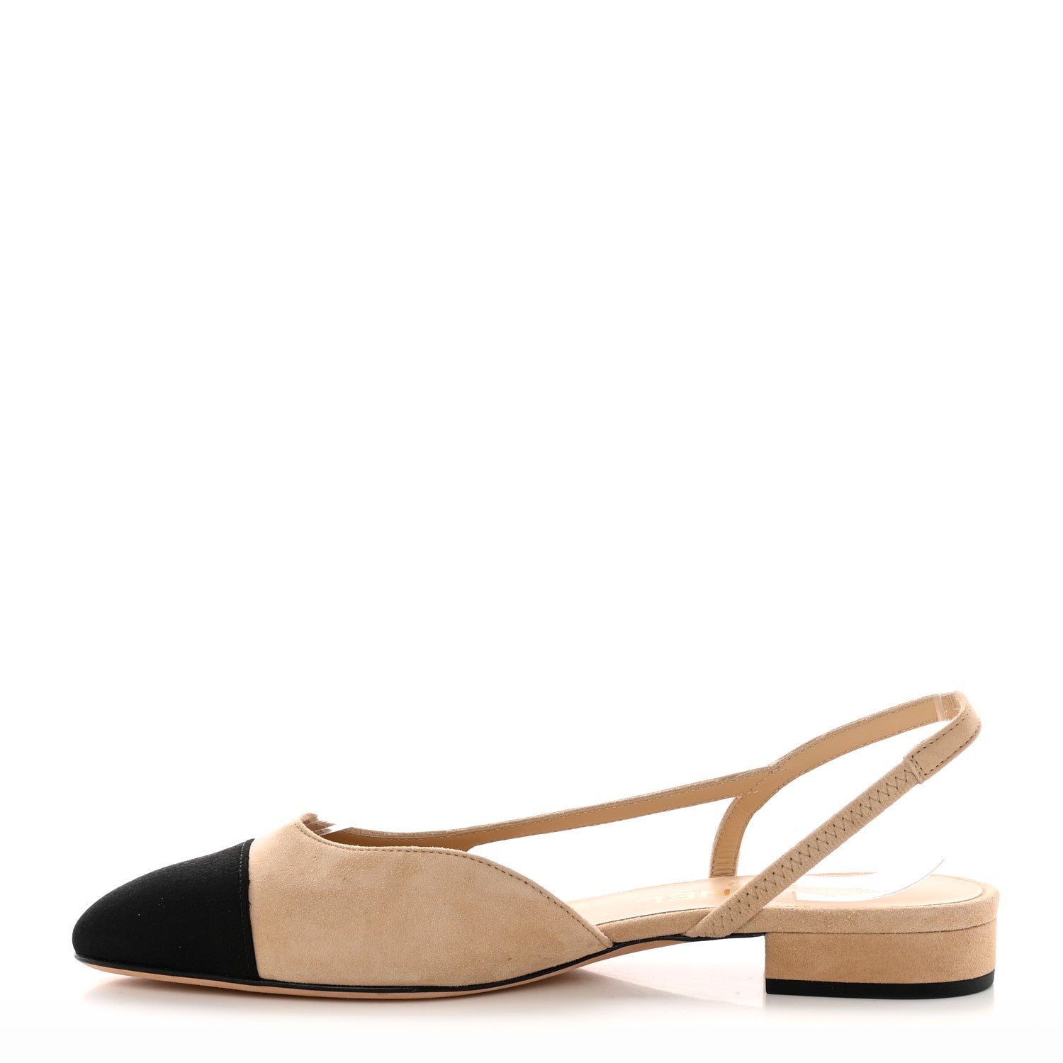 Chanel Suede Cap Toe CC Slingback Pumps 36.5 Beige Black 1 of 10
