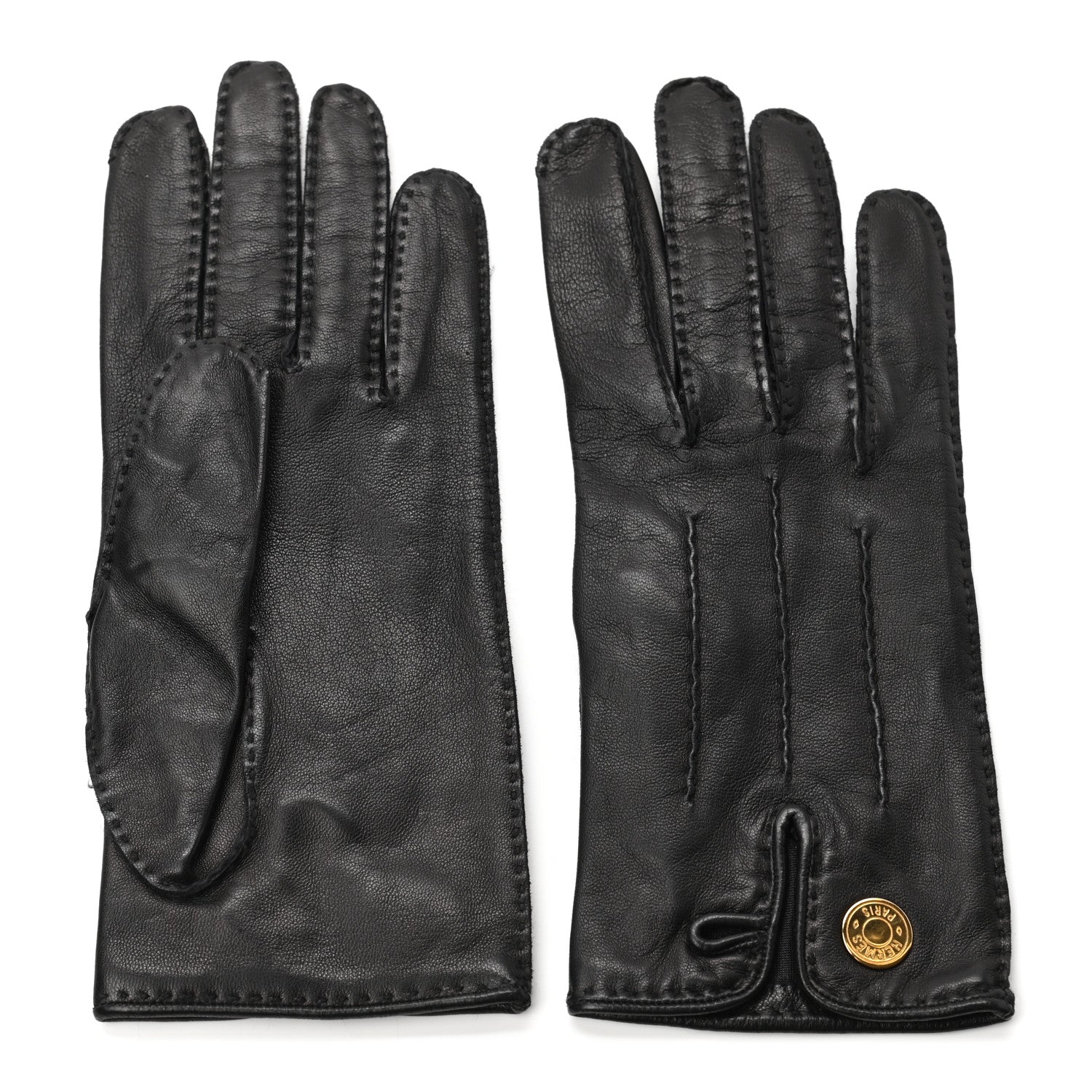 Hermes Lambskin Clous De Selle Gloves 7 Black 2 of 4