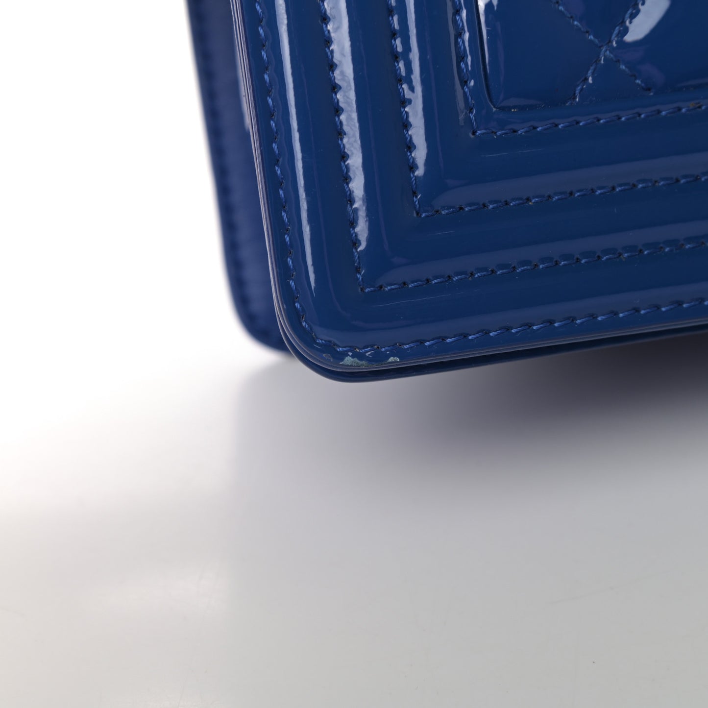 Patent Calfskin Quilted Small Plexiglass Boy Flap Blue