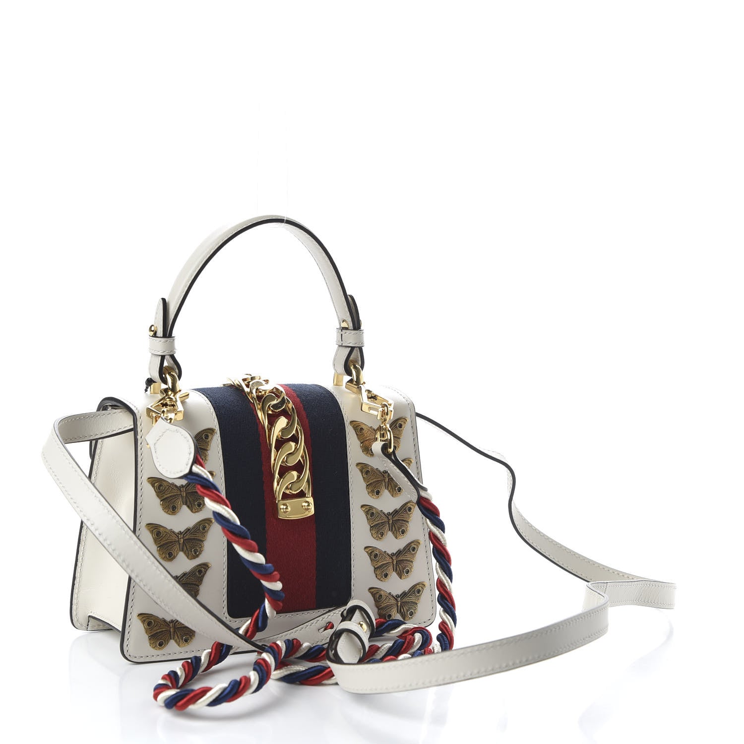 Gucci Calfskin Animal Studs Mini Sylvie Top Handle Bag White 3 of 10