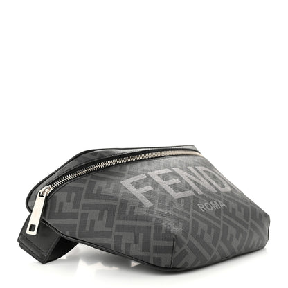 Fendi Shiny Glazed Fabric Vitello Cover FF 1974 Logo Belt Bag Black 4 of 10