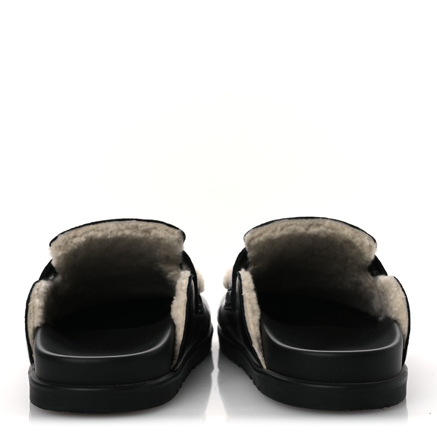 Glazed Nappa Shearling Shearling Go Mules 37.5 Black Ecru