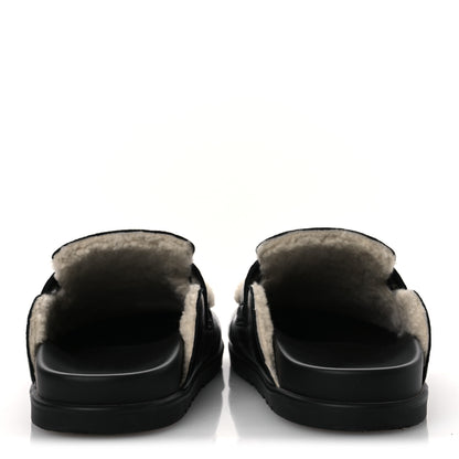 Hermes Glazed Nappa Shearling Shearling Go Mules 37.5 Black Ecru 6 of 12