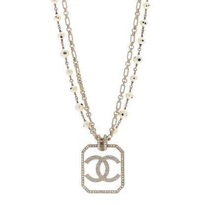 Chanel Pearl Crystal CC Double Strand Necklace Gold 1 of 5