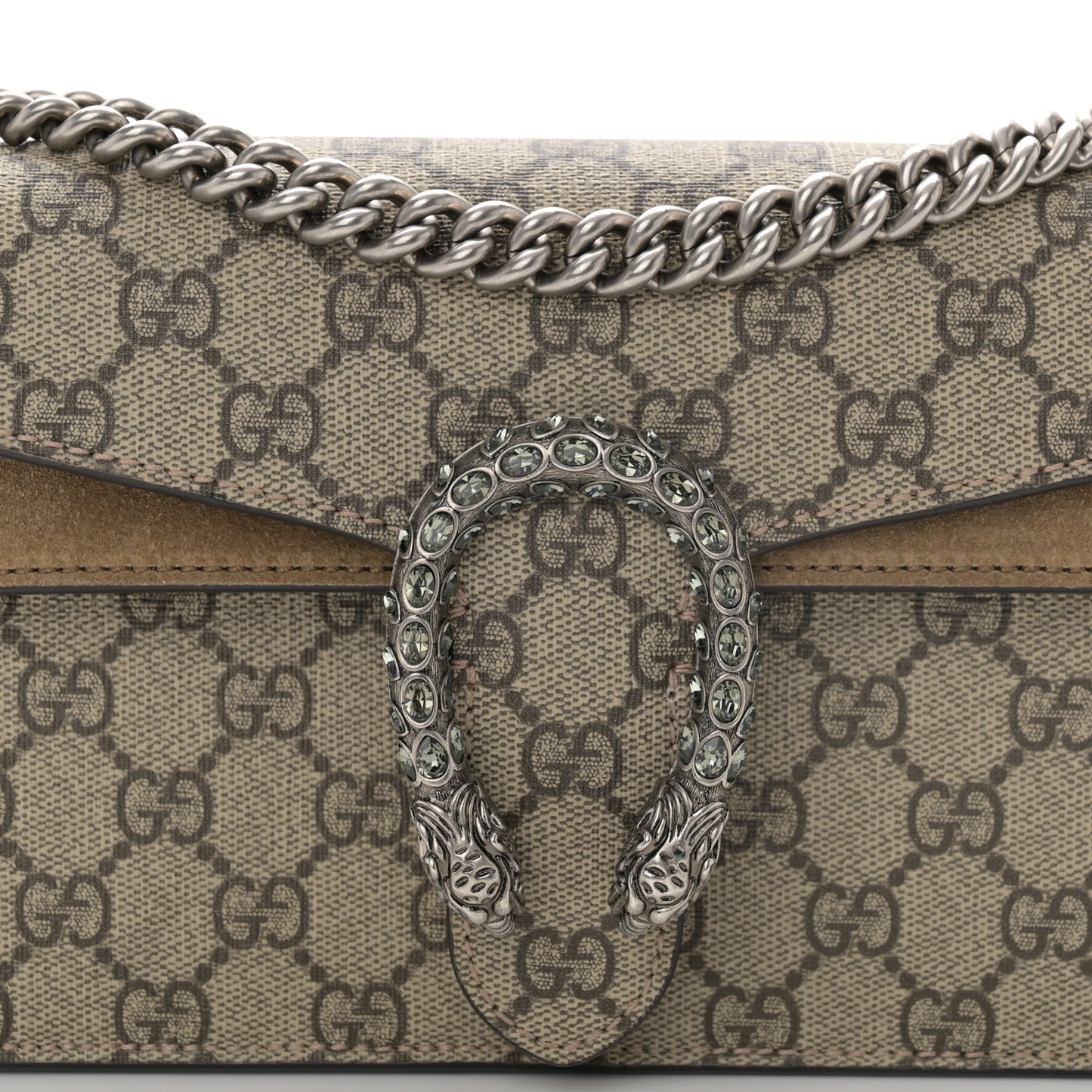 GG Supreme Monogram Suede Crystal Small Dionysus Shoulder Bag Taupe