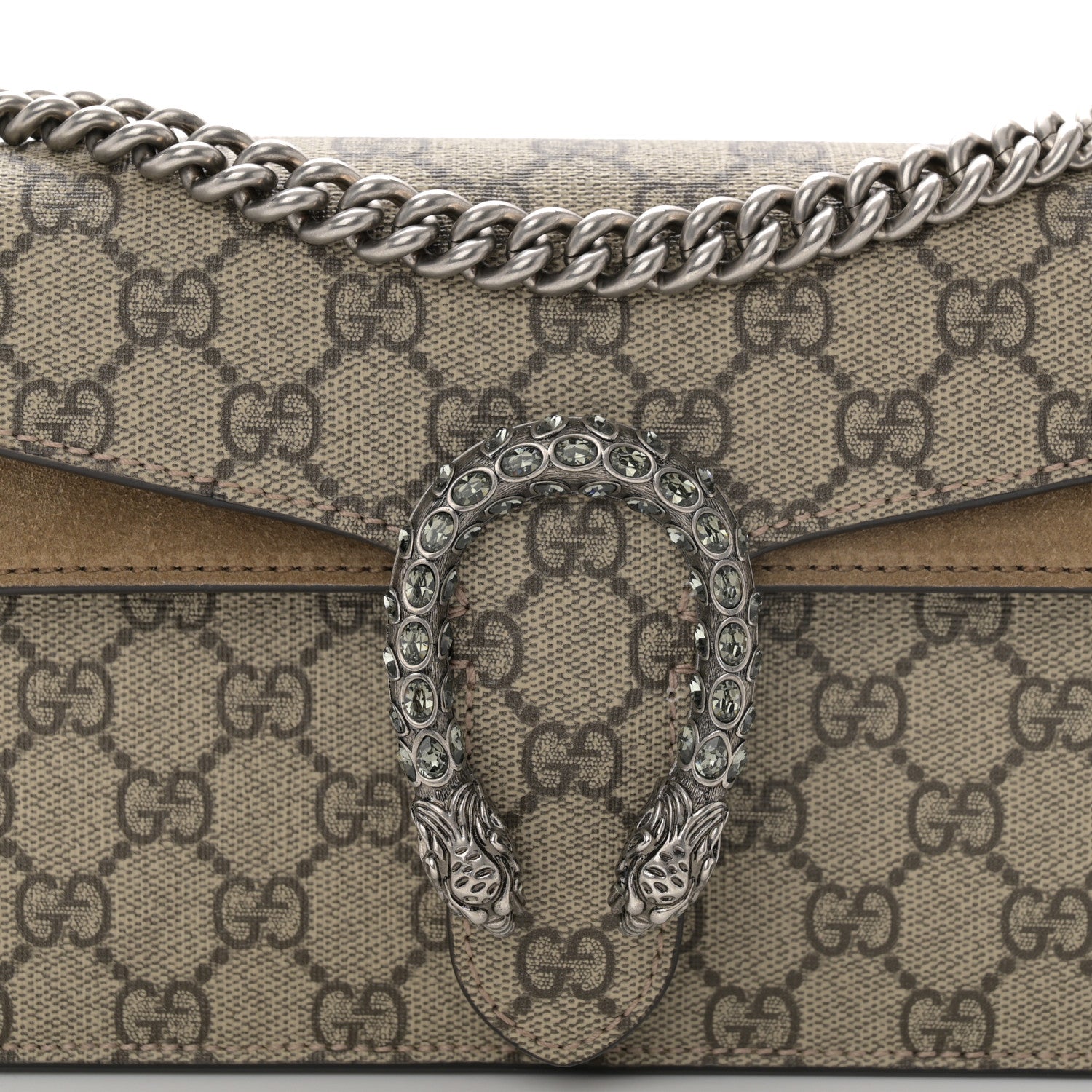 Gucci GG Supreme Monogram Suede Crystal Small Dionysus Shoulder Bag Taupe 8 of 14