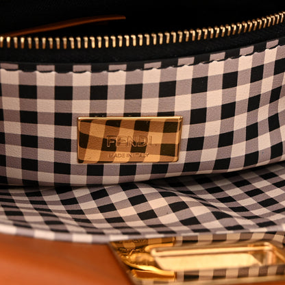 Fendi Nappa Vitello Century Gingham Embossed Mini Peekaboo Iconic Satchel Brandy White Black 7 of 11