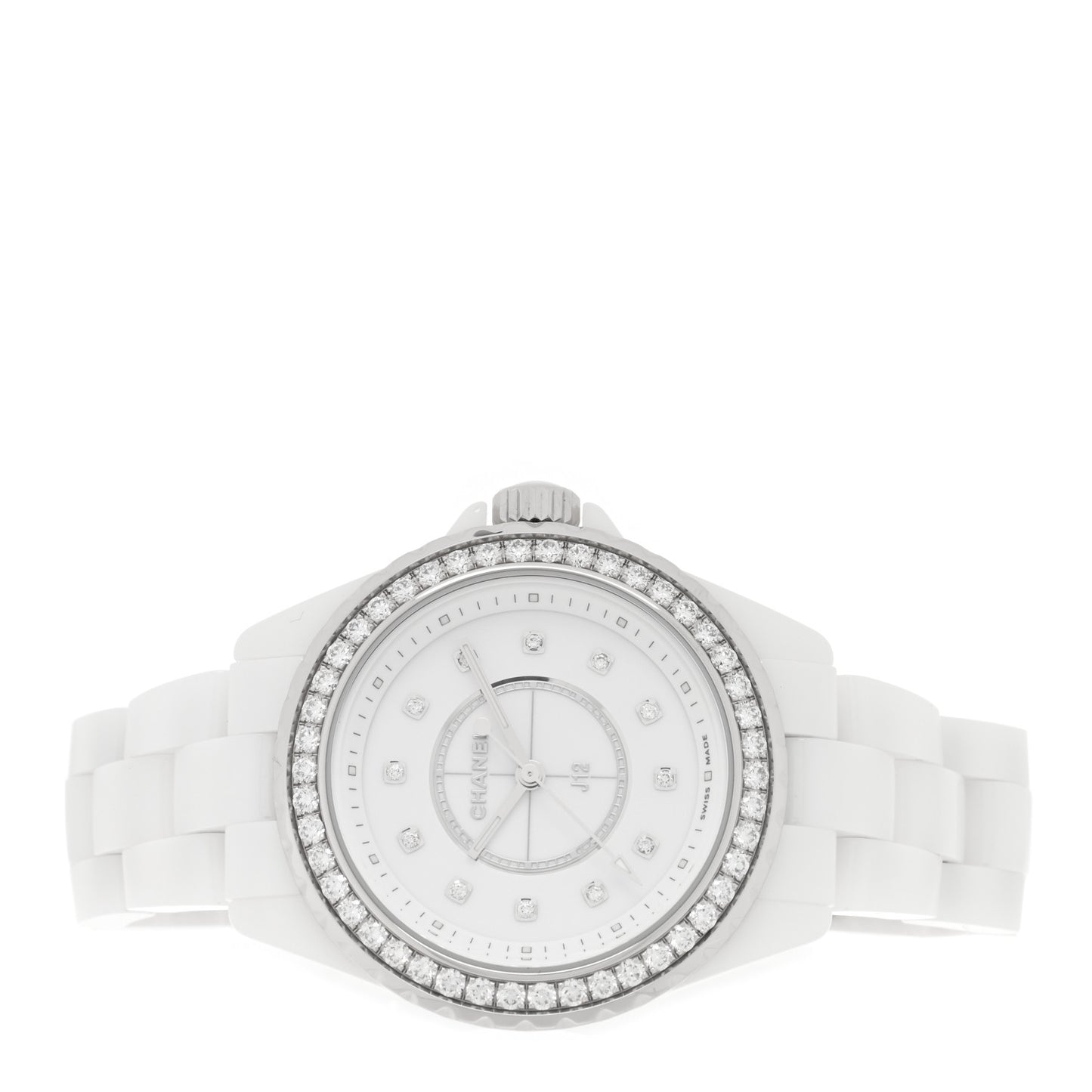 Stainless Steel Ceramic Diamond Bezel 33mm J12 Quartz Watch White