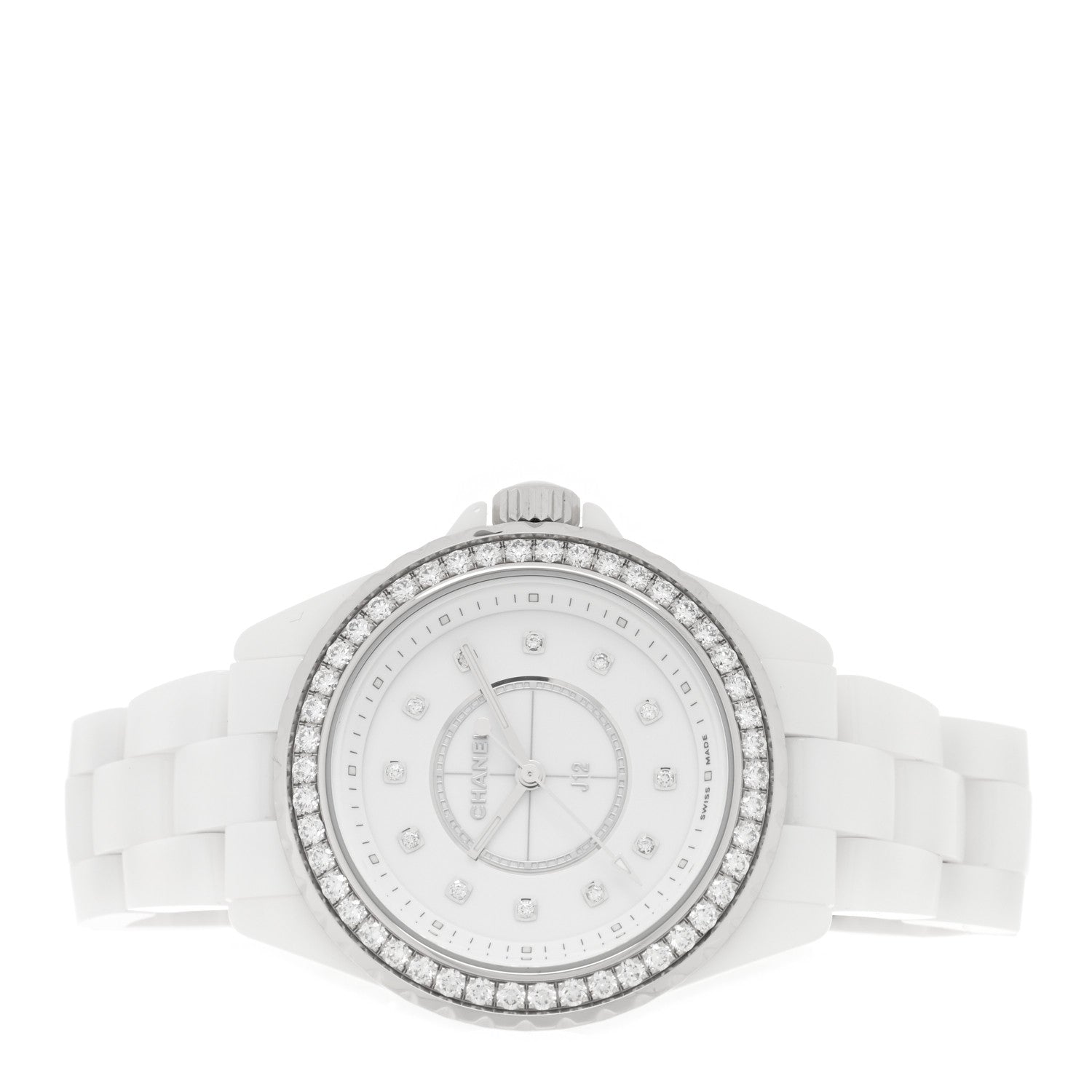Chanel Stainless Steel Ceramic Diamond Bezel 33mm J12 Quartz Watch White 2 of 4
