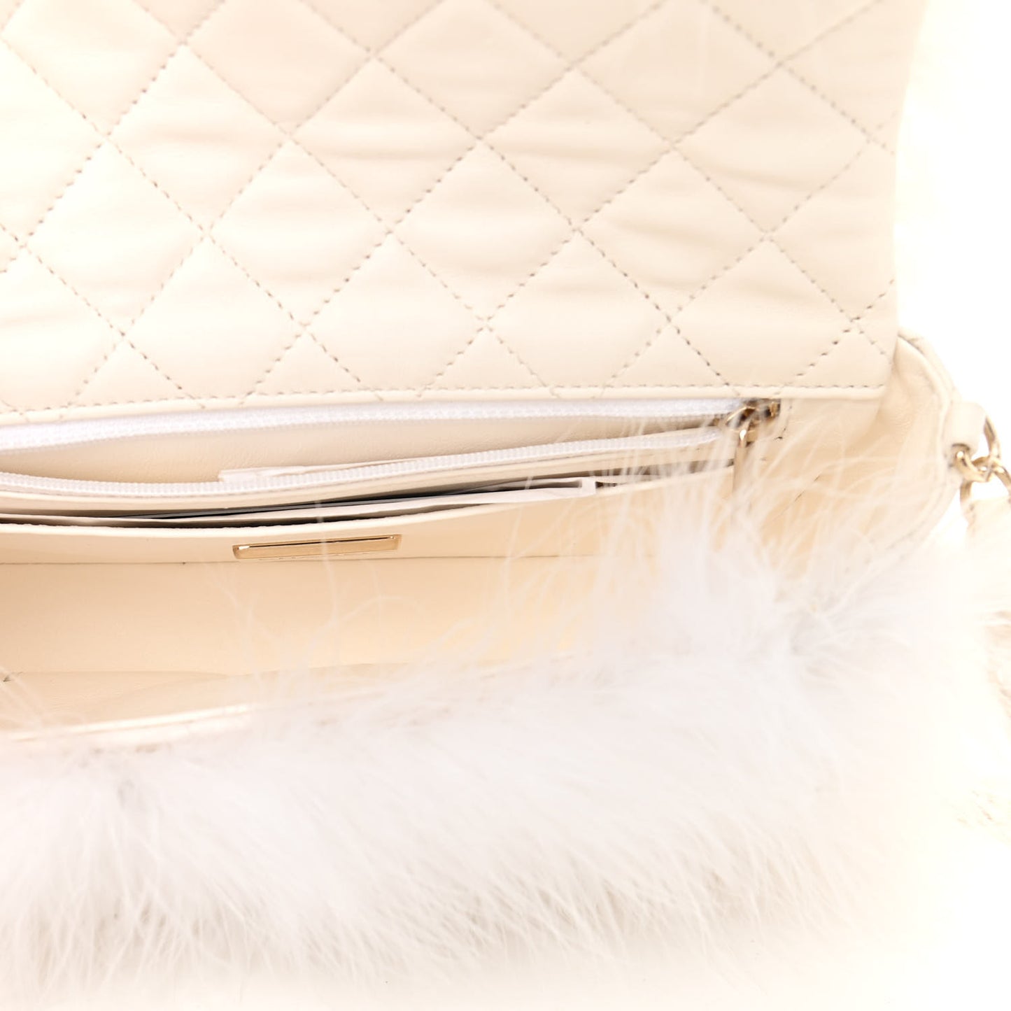 Feathers Lambskin Quilted Flap White