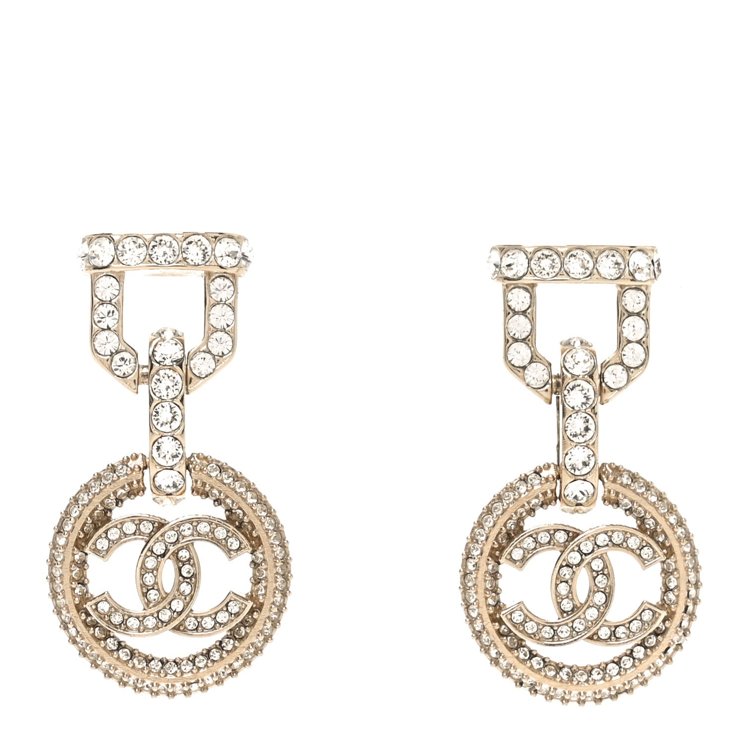 Chanel Crystal CC Vendome Round Drop Earrings Gold 1 of 4
