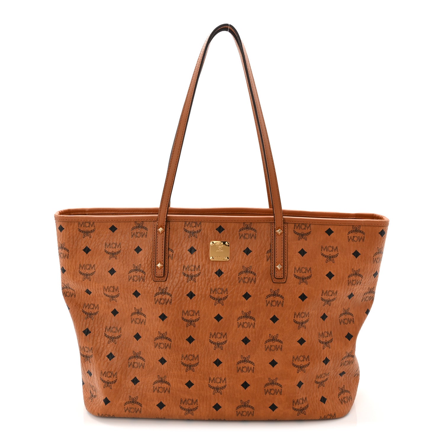 MCM Visetos Medium Anya Top Zip Shopper Tote Cognac 1 of 14