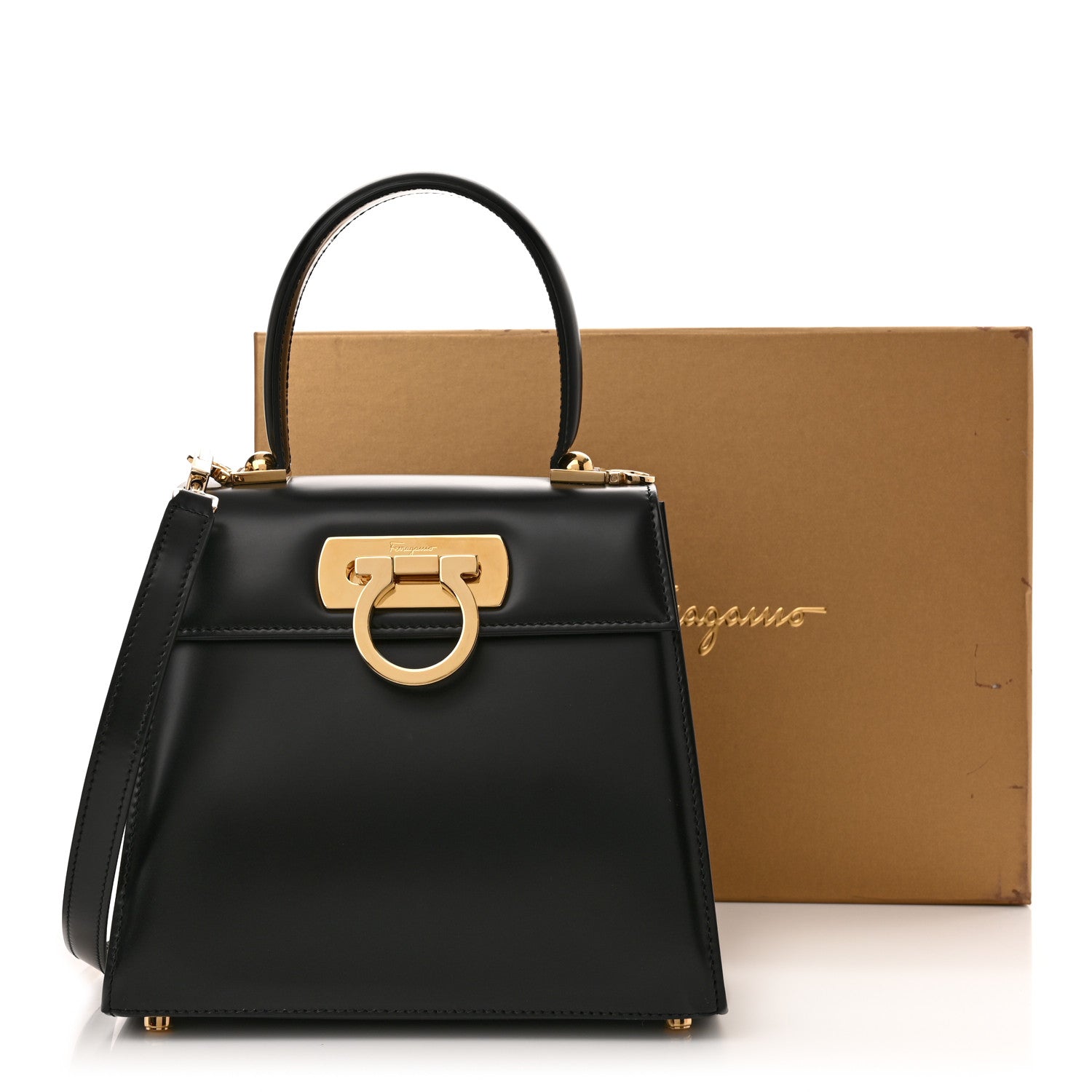 Salvatore Ferragamo Brushed Off Calfskin Iconic Top Handle Bag Black 11 of 11