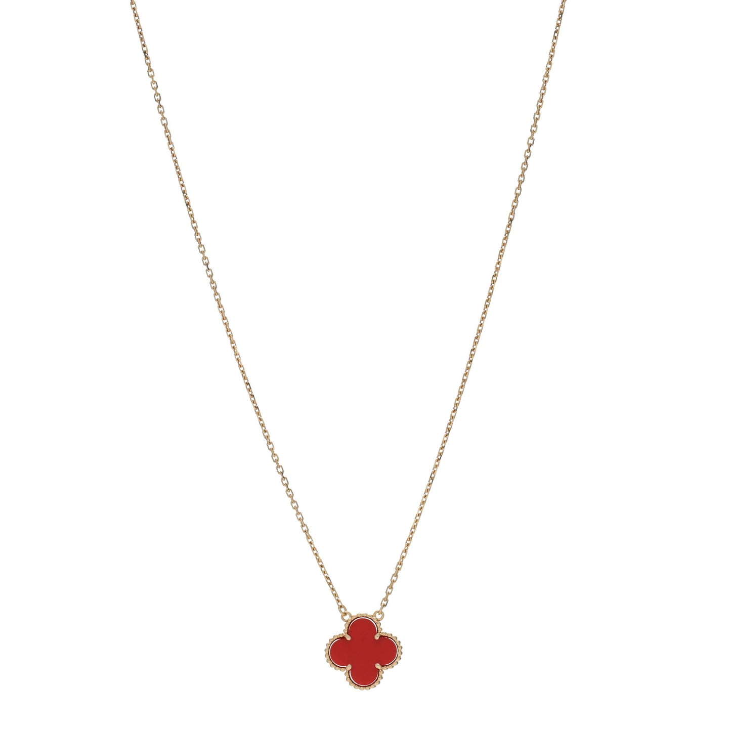 18K Yellow Gold Carnelian Vintage Alhambra Pendant Necklace