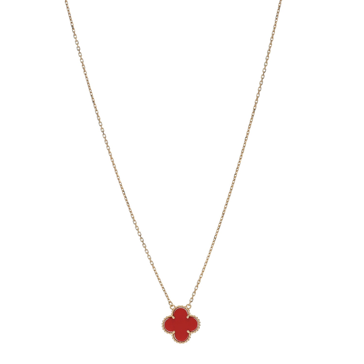 Van Cleef & Arpels 18K Yellow Gold Carnelian Vintage Alhambra Pendant Necklace 1 of 4