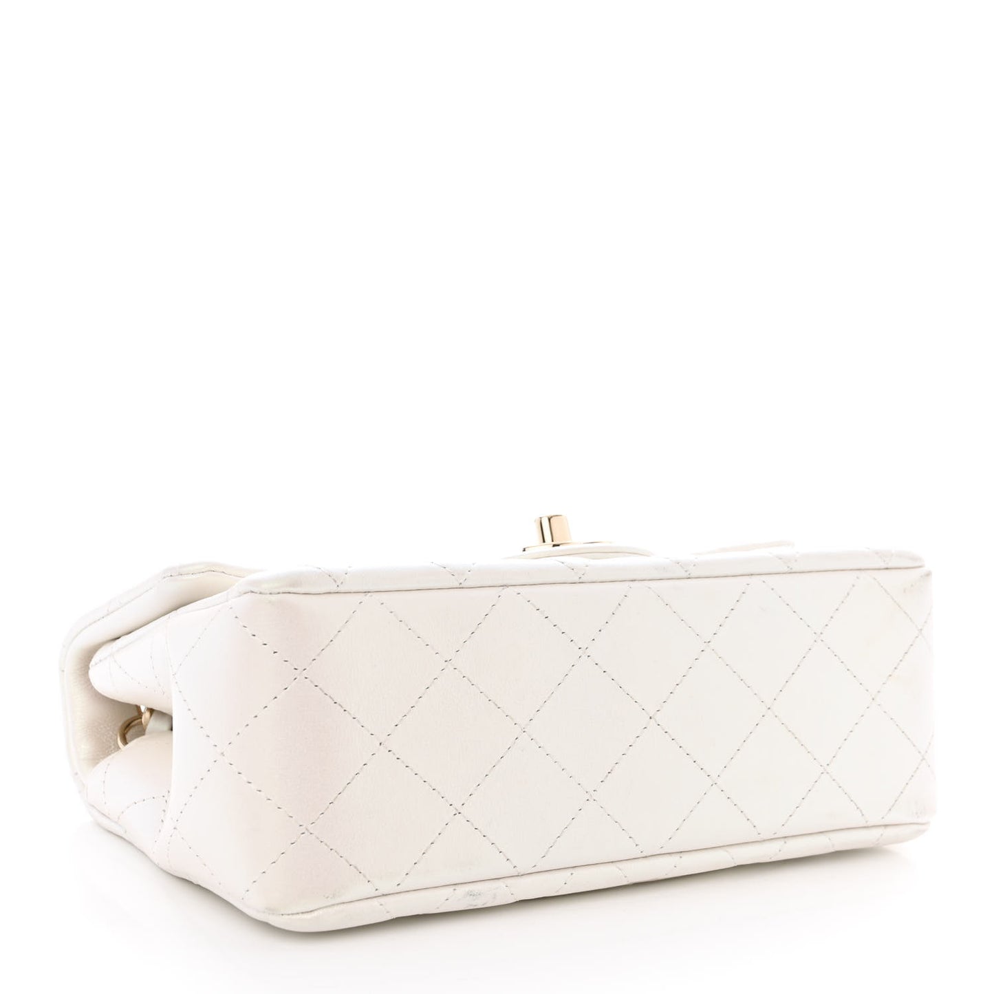 Iridescent Calfskin Quilted Mini Rectangular Flap White