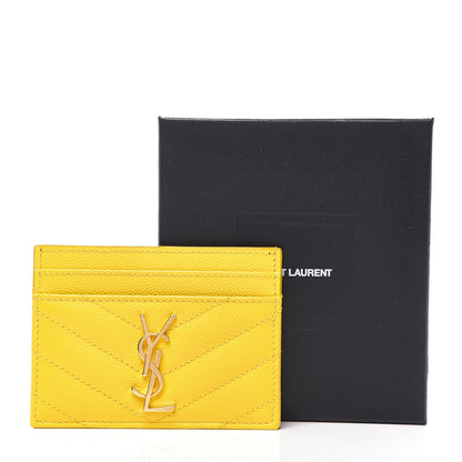 Saint Laurent Grain De Poudre Matelasse Chevron Monogram Credit Card Case Mimosa 7 of 7