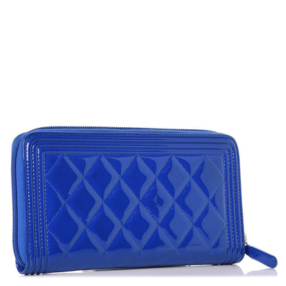 Chanel Patent Quilted Boy Zip Around Wallet Blue 3 of 9