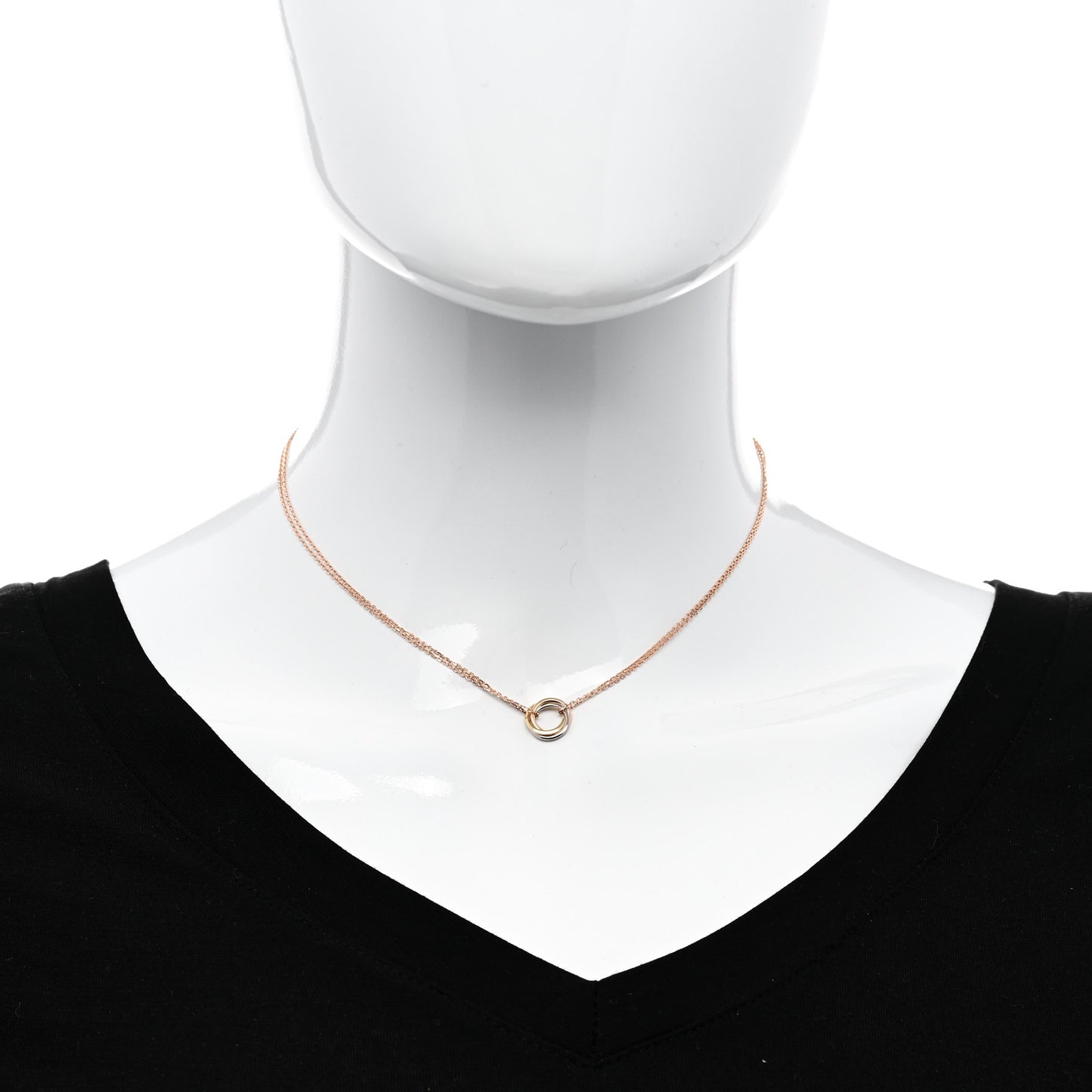 18K Pink Yellow White Gold Trinity Double Chain Pendant Necklace