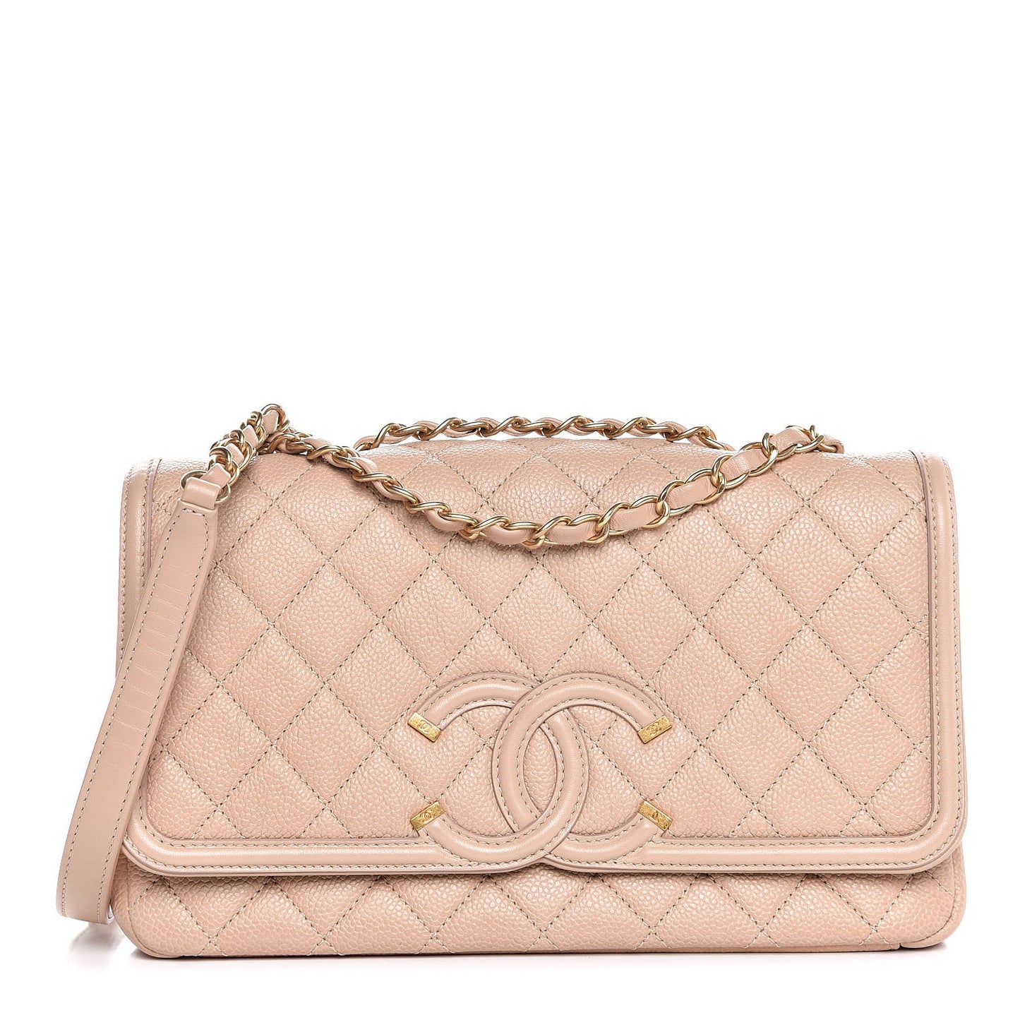 Caviar Quilted Medium CC Filigree Flap Beige