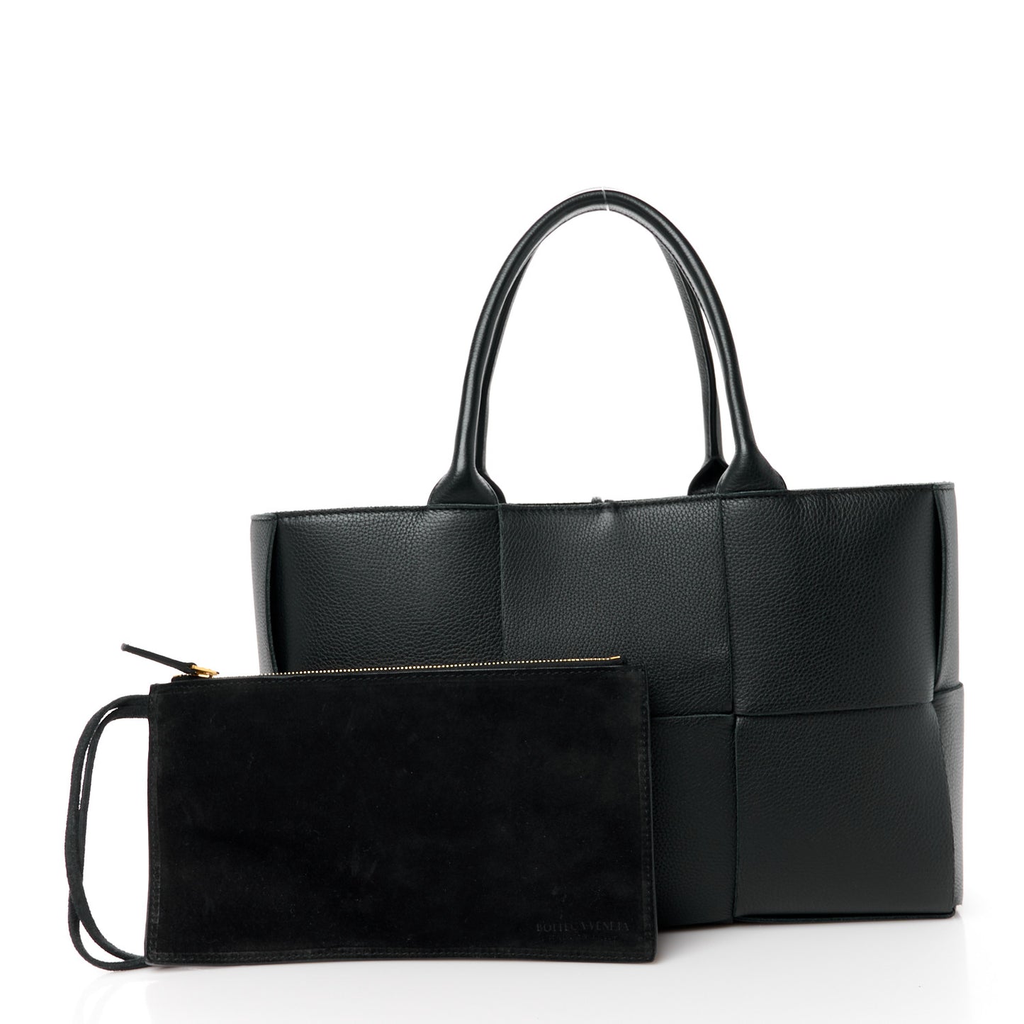 Grained Calfskin Intrecciato Small Arco Tote Black