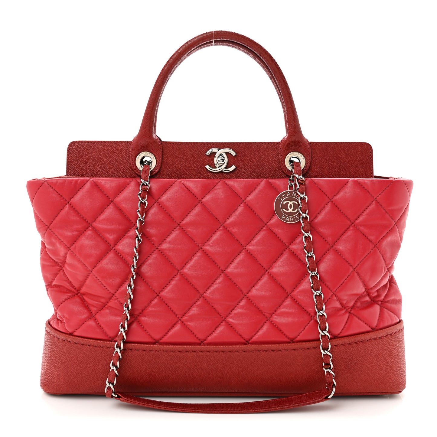 Calfskin Caviar Quilted Large Shopping Tote Red