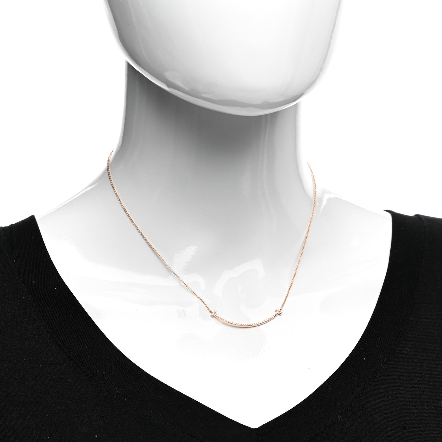 18K Rose Gold Diamond Small T Smile Pendant Necklace