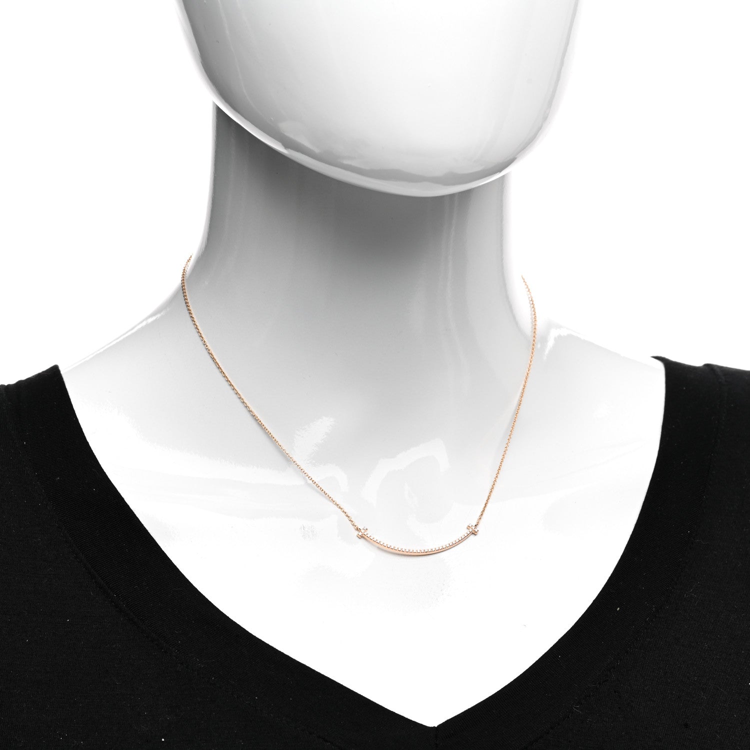 Tiffany 18K Rose Gold Diamond Small T Smile Pendant Necklace 2 of 5