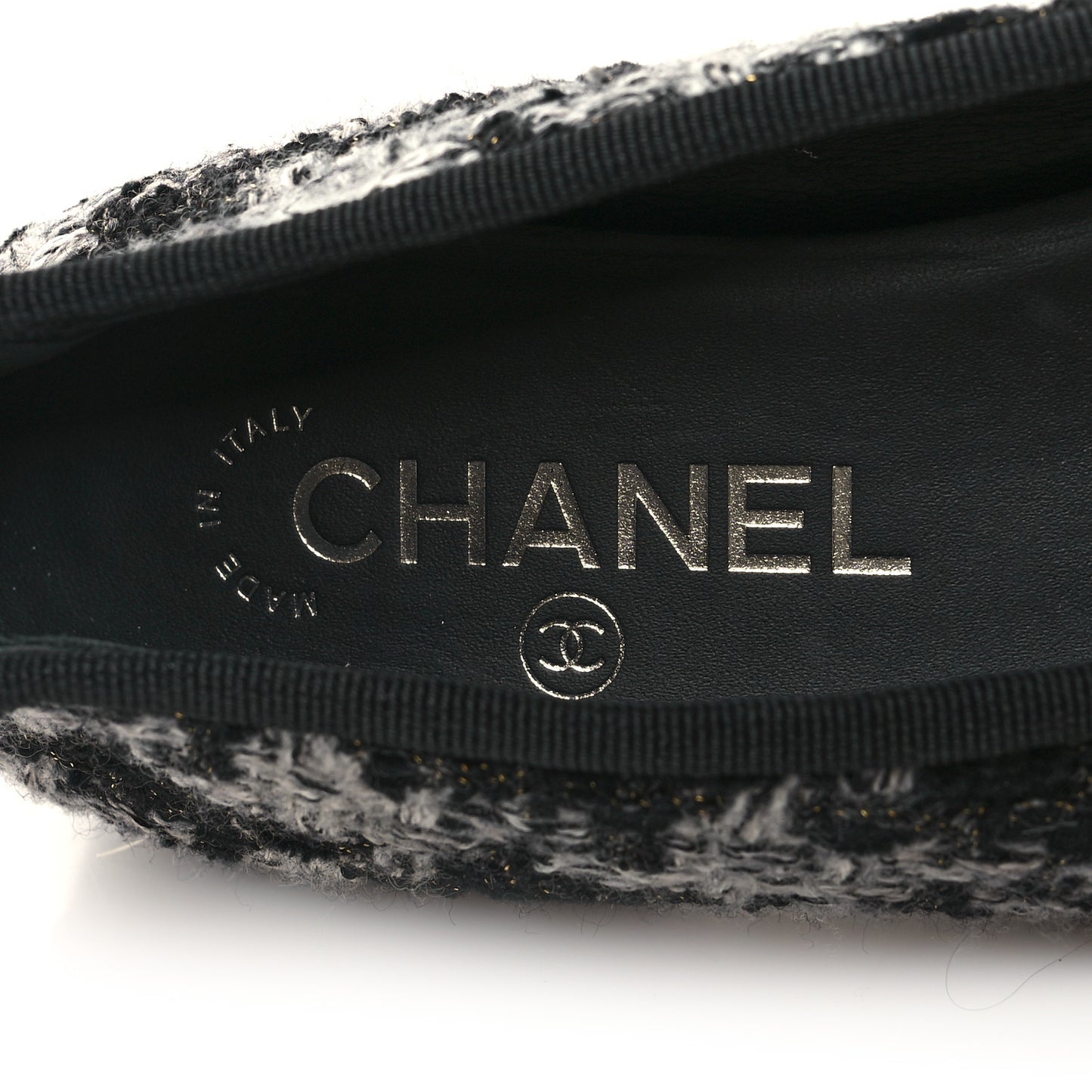 Tweed Grosgrain Cap Toe Ballerina Flats 37.5 Black White