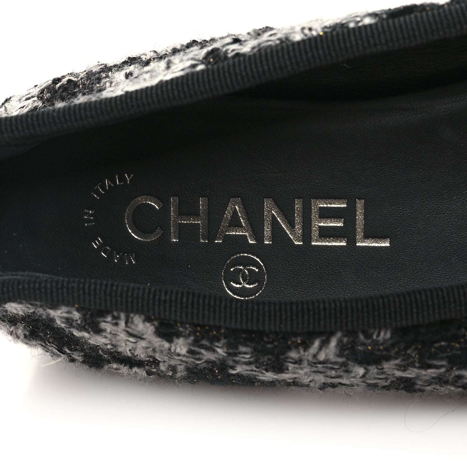 Chanel Tweed Grosgrain Cap Toe Ballerina Flats 37.5 Black White 8 of 8