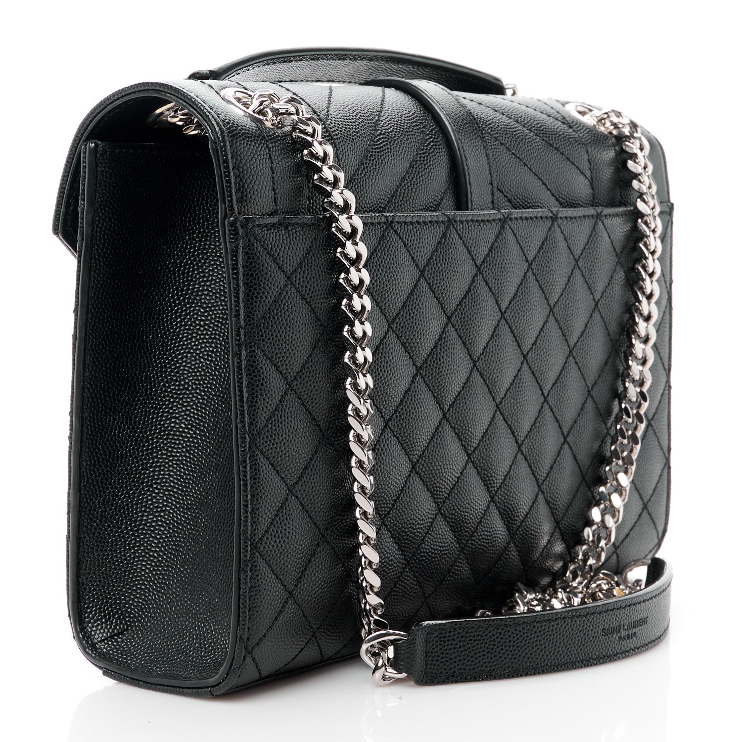 Saint Laurent SAINT LAURENT Grain De Poudre Textured Mixed Matelasse Triquilt Medium Monogram Satchel Black 3 of 13