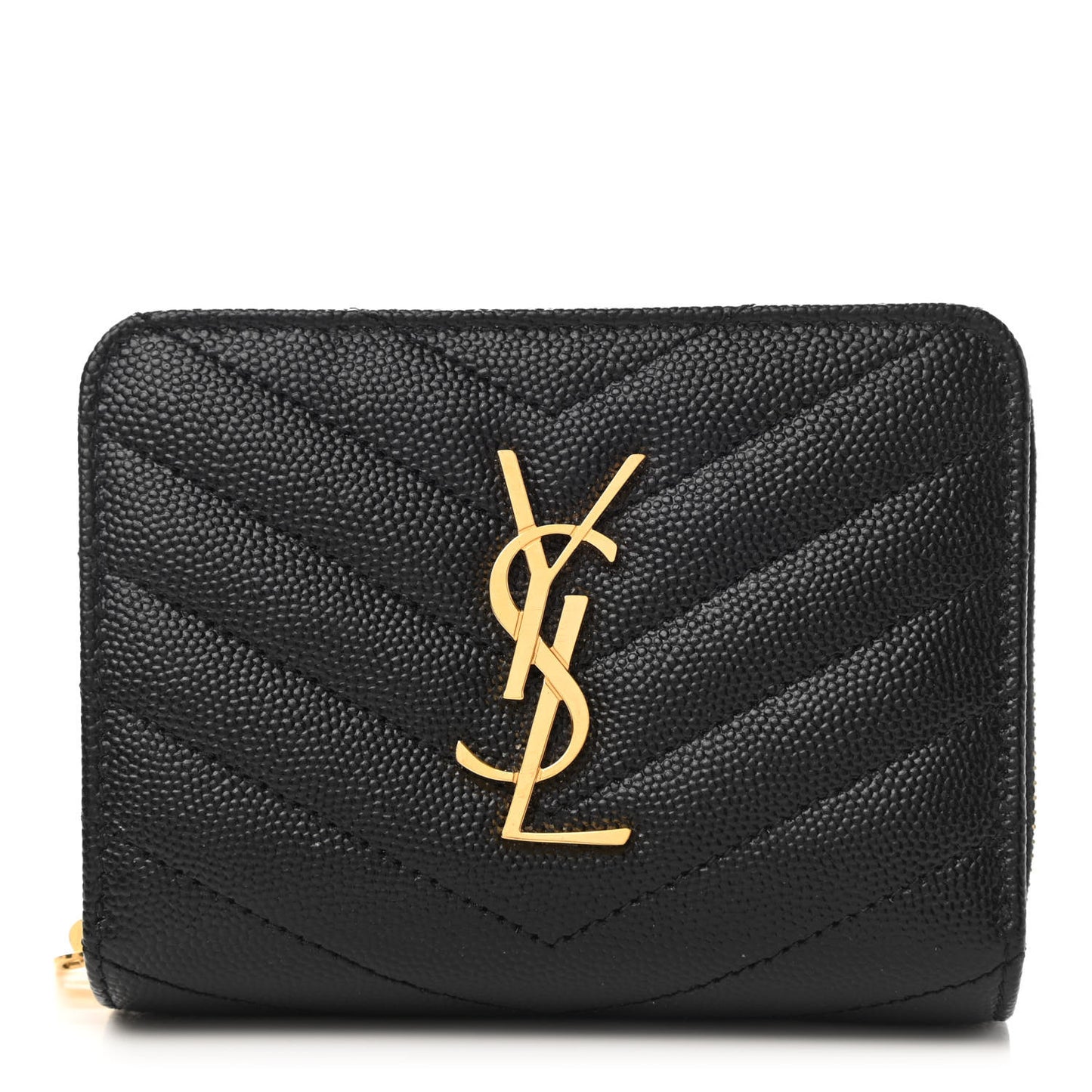 Grain De Poudre Matelasse Chevron Monogram Compact Zip Around Wallet Black