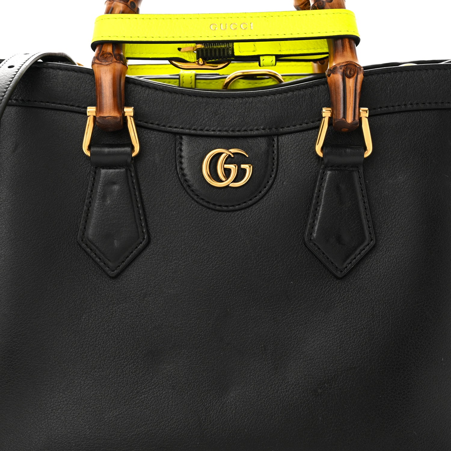 Gucci Calfskin Small Diana Tote Bag Black Yellow Fluo 8 of 16