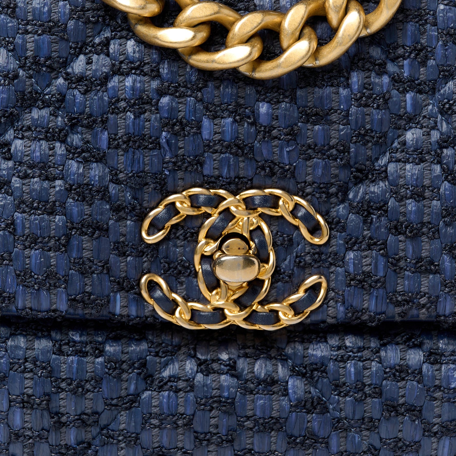 Chanel Raffia Tweed Quilted Medium Chanel 19 Flap  Navy 8 of 10