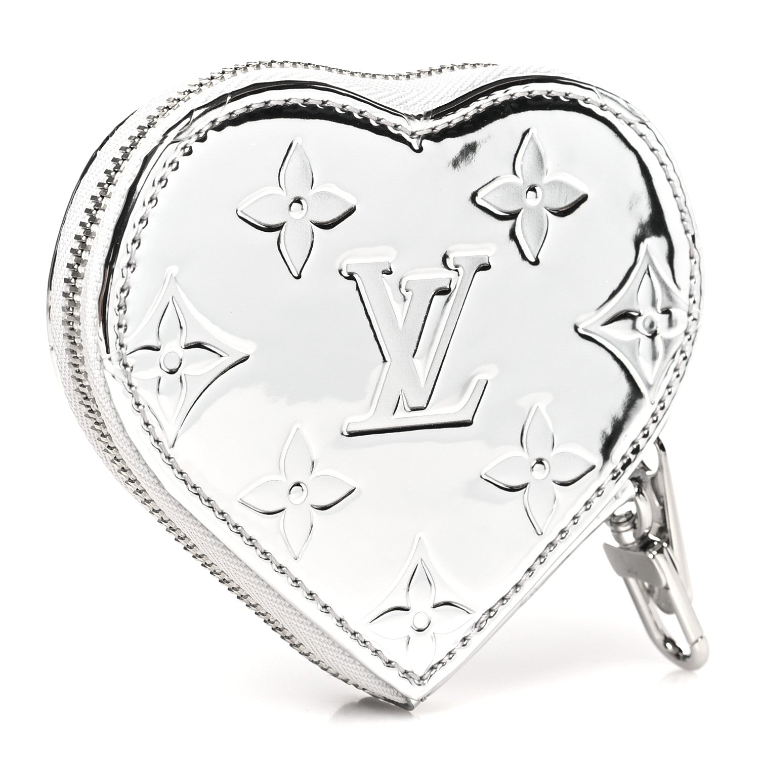 Louis Vuitton Monogram Mirror Heart Coin Purse Silver 3 of 10