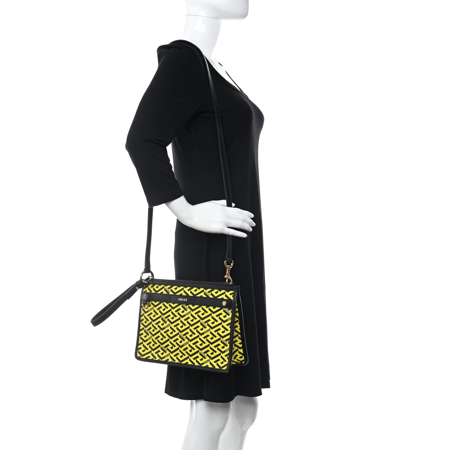 Coated Canvas Large La Greca Signature Pouch Yellow Black