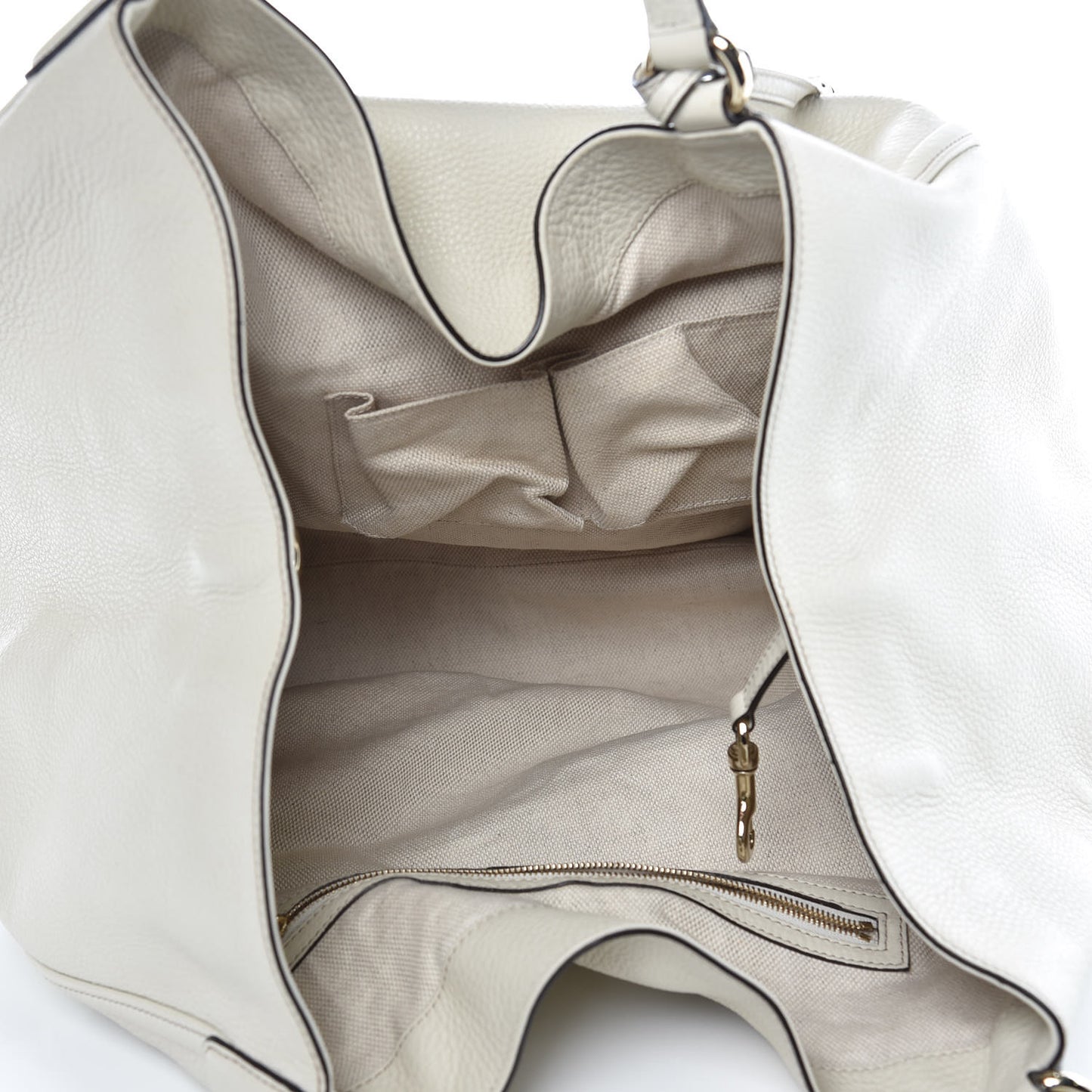 Pebbled Calfskin Large Soho Shoulder Bag Off White