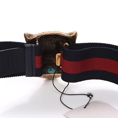 Gucci Web Feline Buckle Belt 80 32 Blue Red 3 of 4