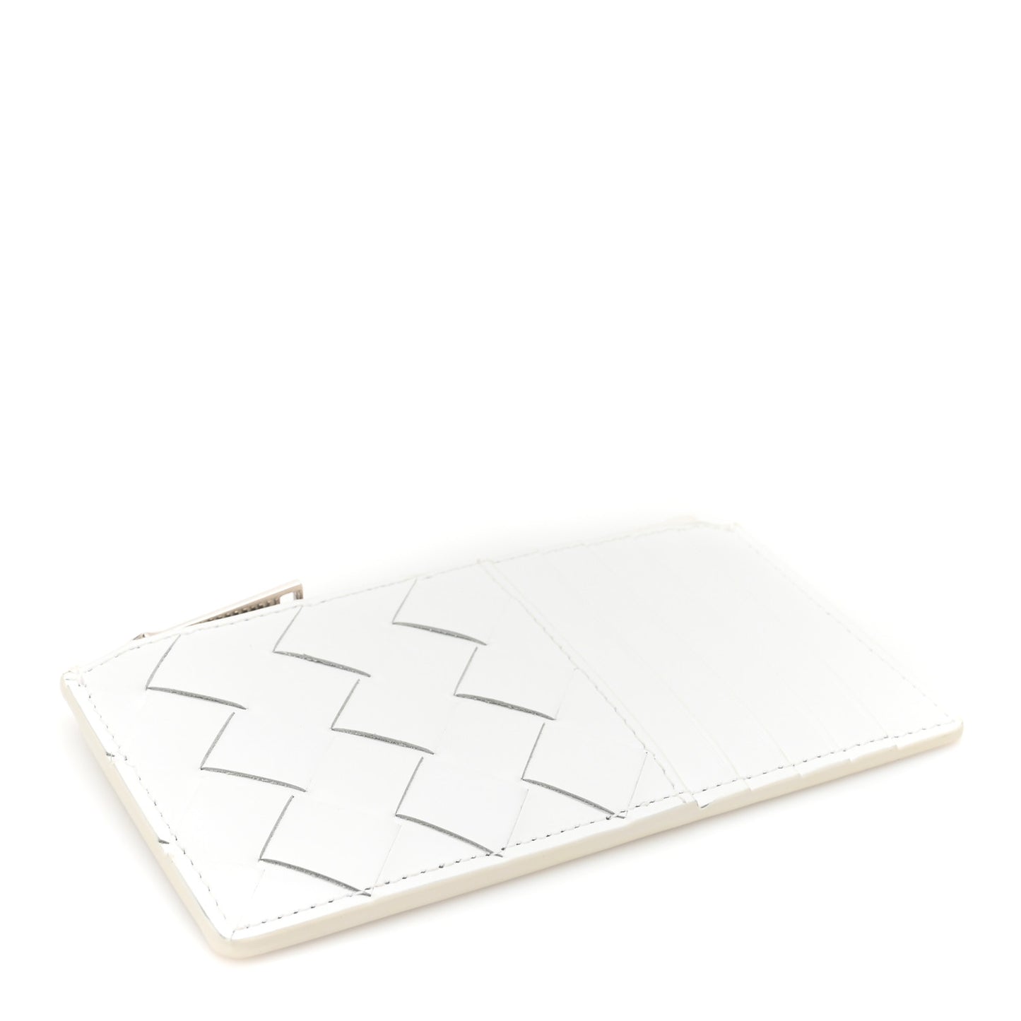 Calfskin Intrecciato Zip Card Holder White