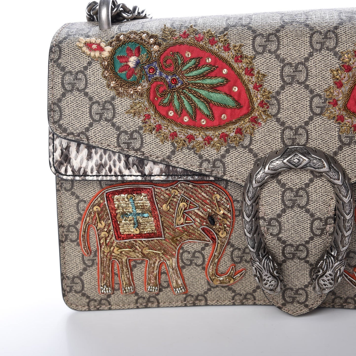 GG Supreme Monogram Elaphe Elephant Embroidered Small Dionysus Shoulder Bag