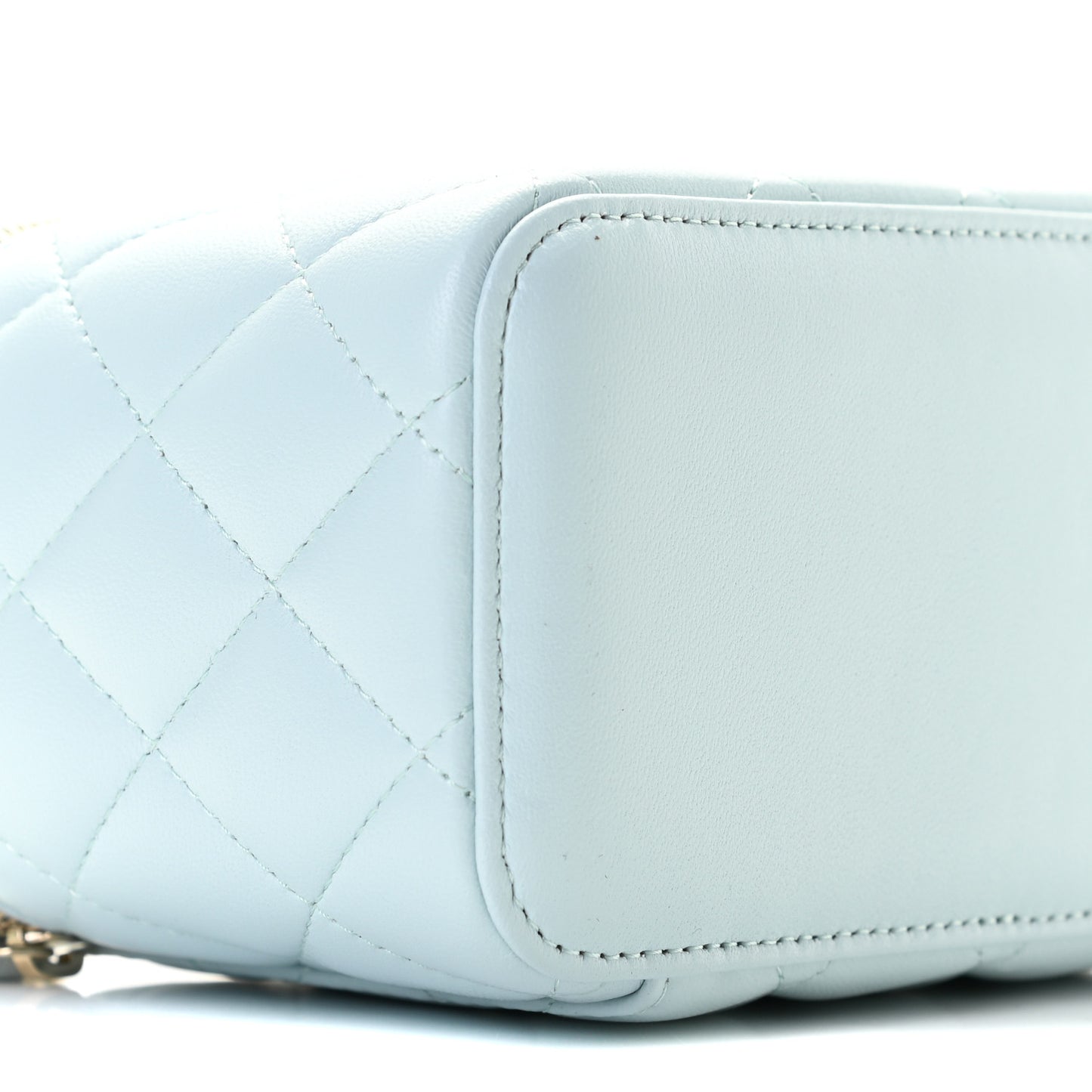 Lambskin Quilted Small Top Handle Vanity Case With Chain Light Blue