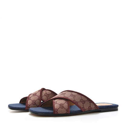 Gucci Canvas GG Monogram Womens Criss Cross Slide Sandals 40 Sahara Rubino Chardonnay 3 of 7